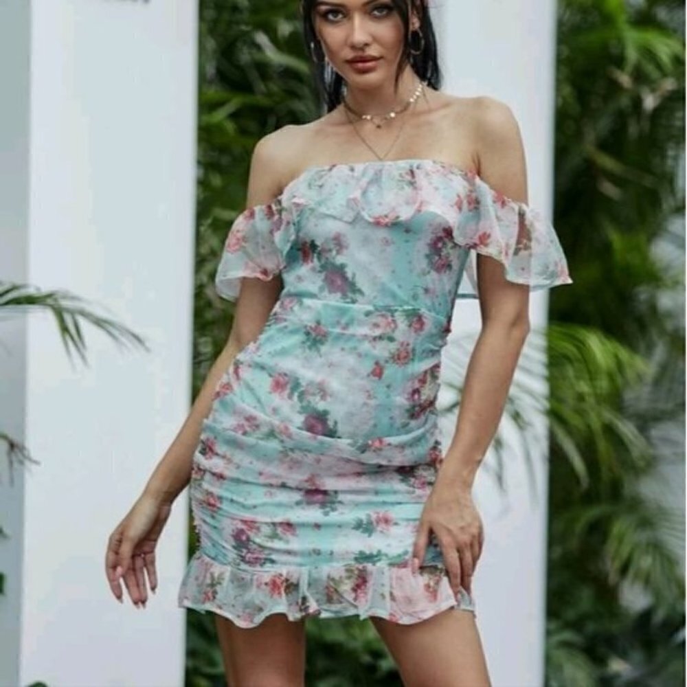 ELEGANT RUFFLED HEM BOHO DRESS